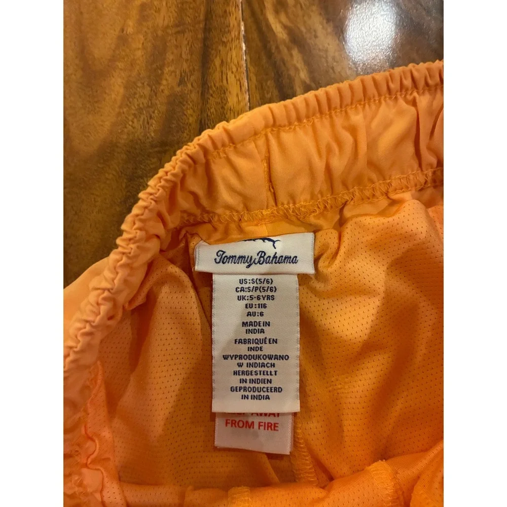 Tommy Bahama Boys Orange Swim Trunks Board Shorts Size S‎ 5/6 Elastic Waist